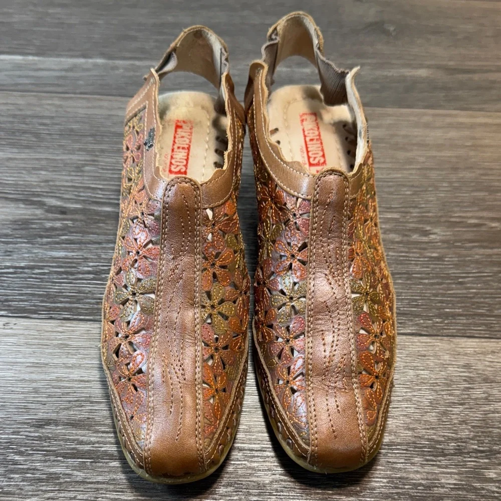 Pikolinos Brown floral Leather Slip-On Shoes size 37 (j128)